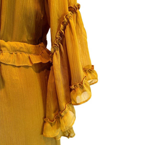 Misa Mustard Yellow Marcele Sheer Ruffle Dress - Picture 3 of 5